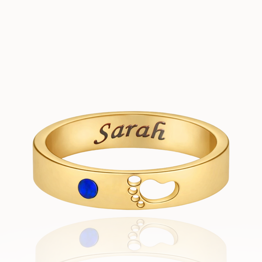 Anillo Personalizado con Nombre, Huella y Piedra de Nacimiento